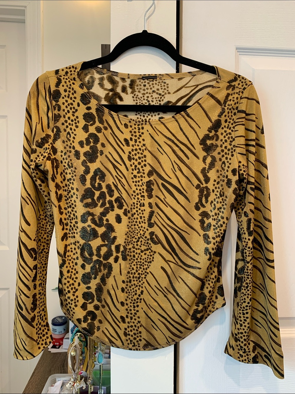 Women’s Long-Sleeve Animal Print Top - Mustard